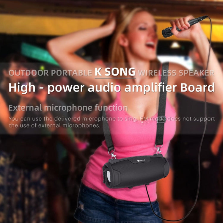 NewRixing NR3026M TWS Outdoor Portable K-song Bluetooth Speaker with Shoulder Strap & Microphone, Support TF Card / FM(Black) - Desktop Speaker by NewRixing | Online Shopping UK | buy2fix