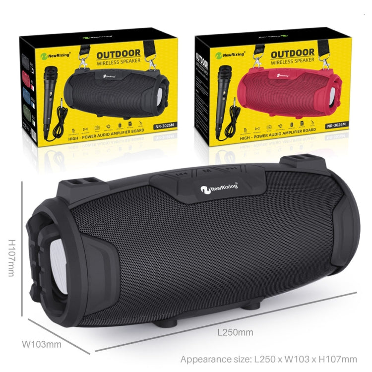 NewRixing NR3026M TWS Outdoor Portable K-song Bluetooth Speaker with Shoulder Strap & Microphone, Support TF Card / FM(Black) - Desktop Speaker by NewRixing | Online Shopping UK | buy2fix