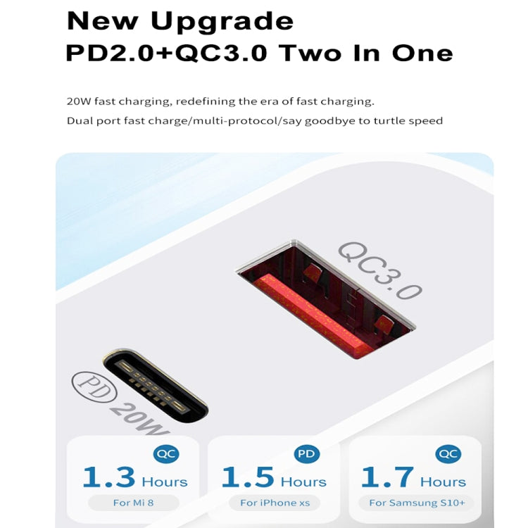 SDC-20WA+C 20W PD + QC 3.0 USB Dual Fast Charging Universal Travel Charger with Type-C / USB-C to 8 Pin Fast Charging Data Cable, UK Plug - USB Charger by buy2fix | Online Shopping UK | buy2fix
