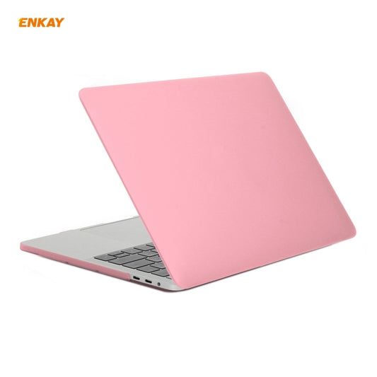 ENKAY 3 in 1 Matte Laptop Protective Case + EU Version TPU Keyboard Film + Anti-dust Plugs Set for MacBook Pro 13.3 inch A1706 / A1989 / A2159 (with Touch Bar)(Pink) by ENKAY