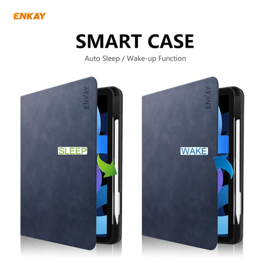 ENKAY ENK-8024 Cow Texture PU Leather + TPU Smart Case with Pen Slot foriPad Air 2022 / 2020 10.9 / iPad Pro 11 (2018)(Dark Blue) - iPad Air (2022) / (2020) 10.9 Cases by ENKAY | Online Shopping UK | buy2fix