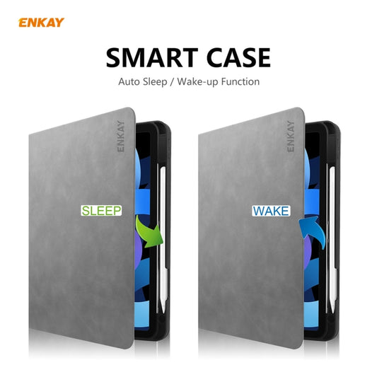 ENKAY ENK-8024 Cow Texture PU Leather + TPU Smart Case with Pen Slot foriPad Air 2022 / 2020 10.9 / iPad Pro 11 (2018)(Grey) - iPad Air (2022) / (2020) 10.9 Cases by ENKAY | Online Shopping UK | buy2fix