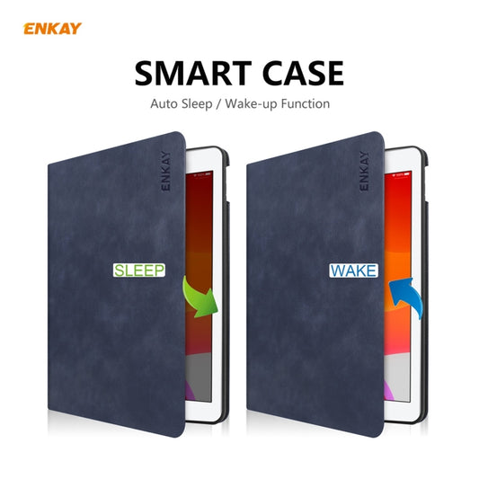 For iPad 10.2 2021 / 2020 / 2019 ENKAY ENK-8023 Cow Texture PU Leather + TPU Smart Case with Pen Slot(Dark Blue) - iPad 10.2 Cases by ENKAY | Online Shopping UK | buy2fix