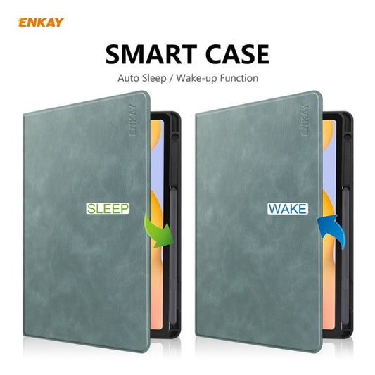 ENKAY ENK-8025 Cow Texture PU Leather + TPU Smart Case with Pen Slot for Samsung Galaxy Tab S6 Lite P610 / P615 / Tab S6 Lite 2022 / P613 / P619(Green) - Tab S6 Lite P610 / P615 by ENKAY | Online Shopping UK | buy2fix