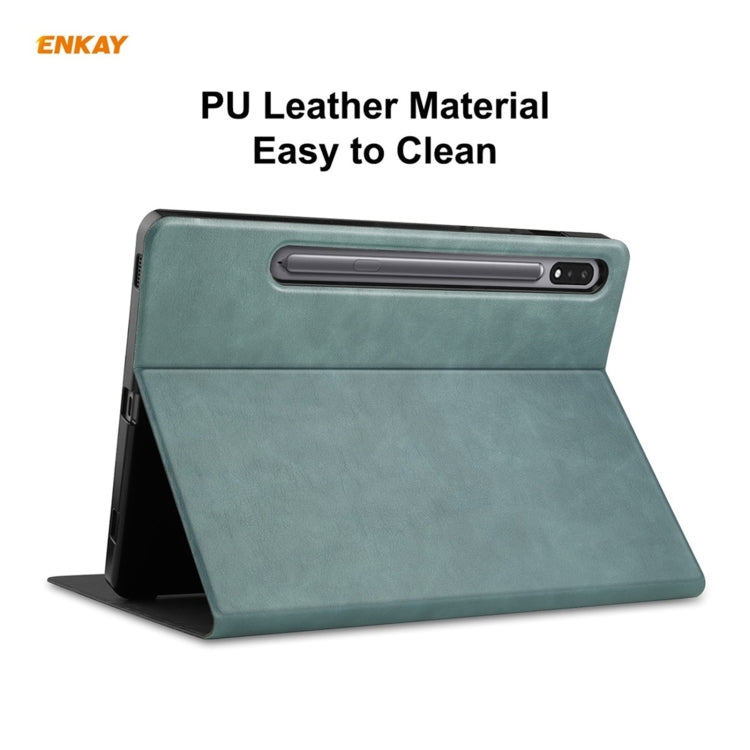 ENKAY ENK-8026 Cow Texture PU Leather + TPU Smart Case with Pen Slot for Samsung Galaxy Tab S8 / Galaxy Tab S7 11.0 T870 / T875(Green) - Galaxy Tab S8 Cases by ENKAY | Online Shopping UK | buy2fix