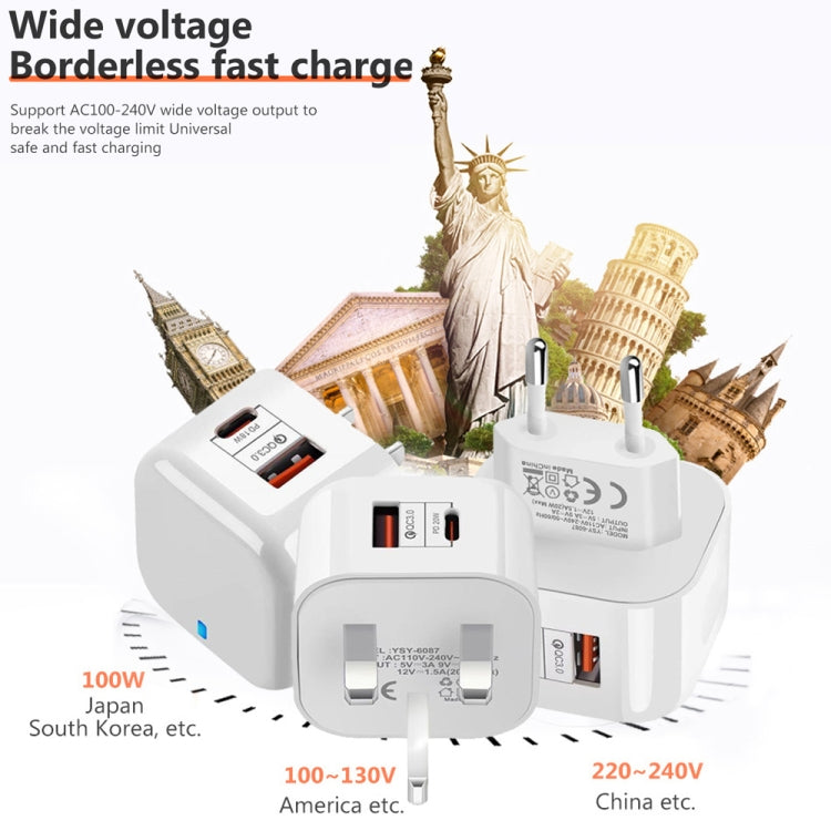 YSY-6087PD 20W PD3.0 + QC3.0 Dual Fast Charge Travel Charger with Type-C to Type-C Data Cable UK Plug - USB Charger by buy2fix | Online Shopping UK | buy2fix