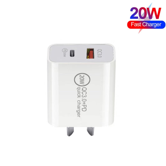 TCS-20WACA 20W PD Type-C + QC 3.0 USB Interface Fast Charging Travel Charger with USB-C / Type-C to Type-C Fast Charge Data Cable AU Plug by buy2fix