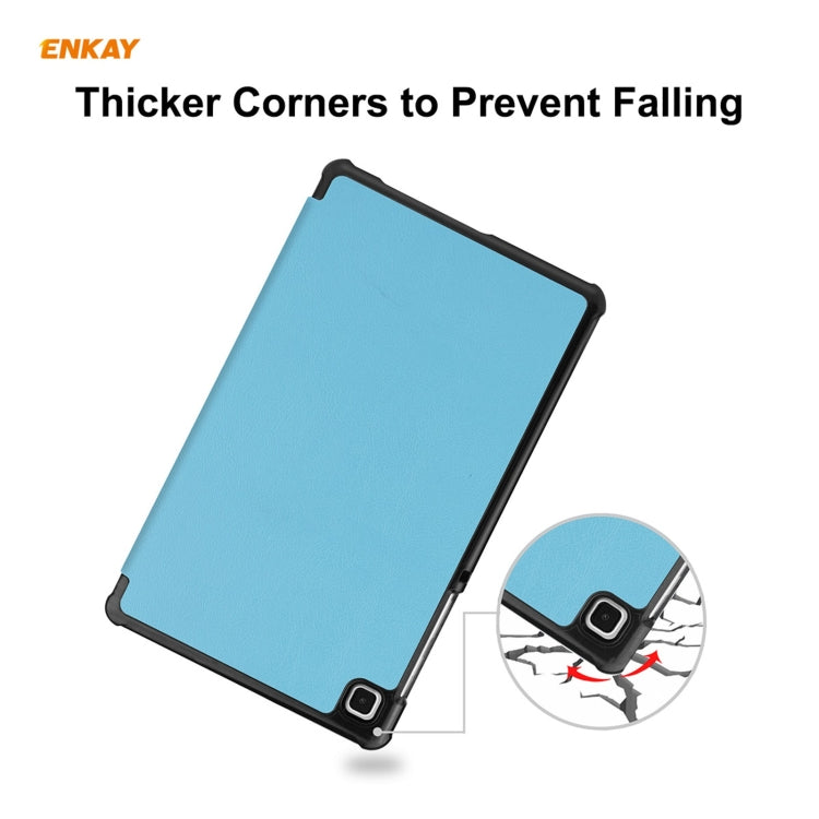ENKAY PU Leather + Plastic Case with Three-folding Holder for Samsung Galaxy Tab A7 Lite T220 / T225(Light Blue) - Tab A7 Lite T220 / T225 by ENKAY | Online Shopping UK | buy2fix