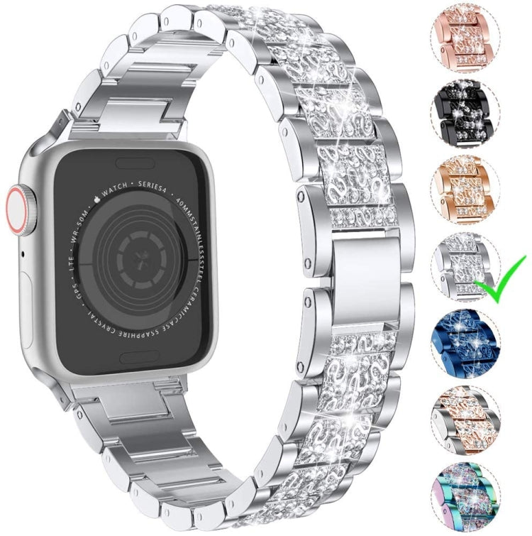 Three Stainless Steel Straps with Rhinestones For Series 7 41mm / 6 & SE & 5 & 4 40mm / 3 & 2 & 1 38mm(Black) by buy2fix