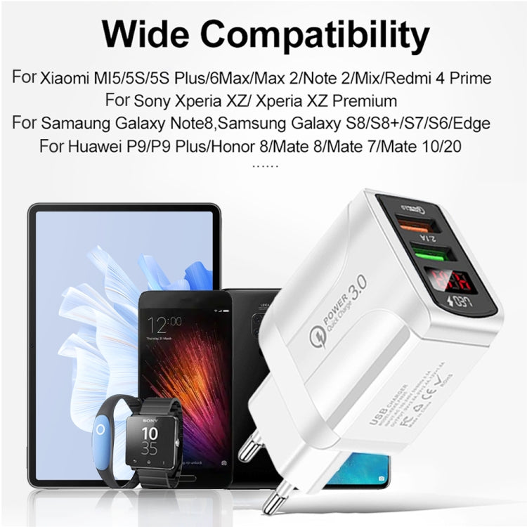 F002C QC3.0 USB + USB 2.0 Fast Charger with LED Digital Display for Mobile Phones and Tablets, EU Plug(Black) - USB Charger by buy2fix | Online Shopping UK | buy2fix