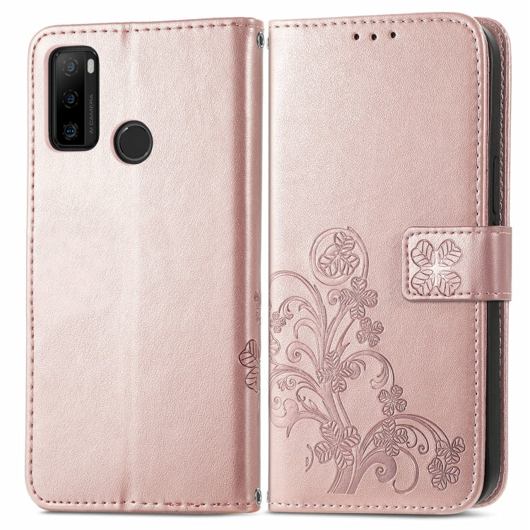 For Ulefone Note 10 Four-leaf Clasp Embossed Buckle Mobile Phone Protection Leather Case with Lanyard & Card Slot & Wallet & Bracket Function(Rose Gold) - Ulefone Cases by buy2fix | Online Shopping UK | buy2fix