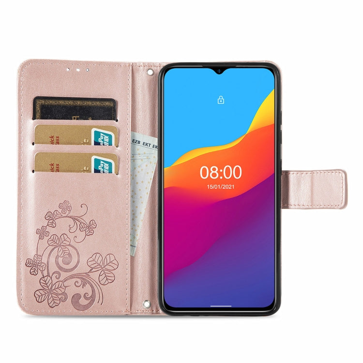 For Ulefone Note 10 Four-leaf Clasp Embossed Buckle Mobile Phone Protection Leather Case with Lanyard & Card Slot & Wallet & Bracket Function(Rose Gold) - Ulefone Cases by buy2fix | Online Shopping UK | buy2fix