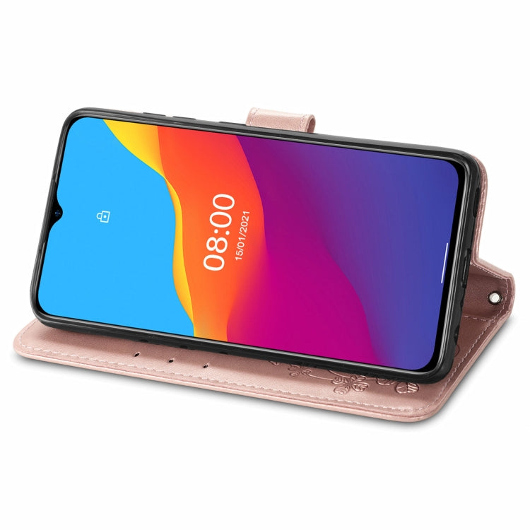 For Ulefone Note 10 Four-leaf Clasp Embossed Buckle Mobile Phone Protection Leather Case with Lanyard & Card Slot & Wallet & Bracket Function(Rose Gold) - Ulefone Cases by buy2fix | Online Shopping UK | buy2fix