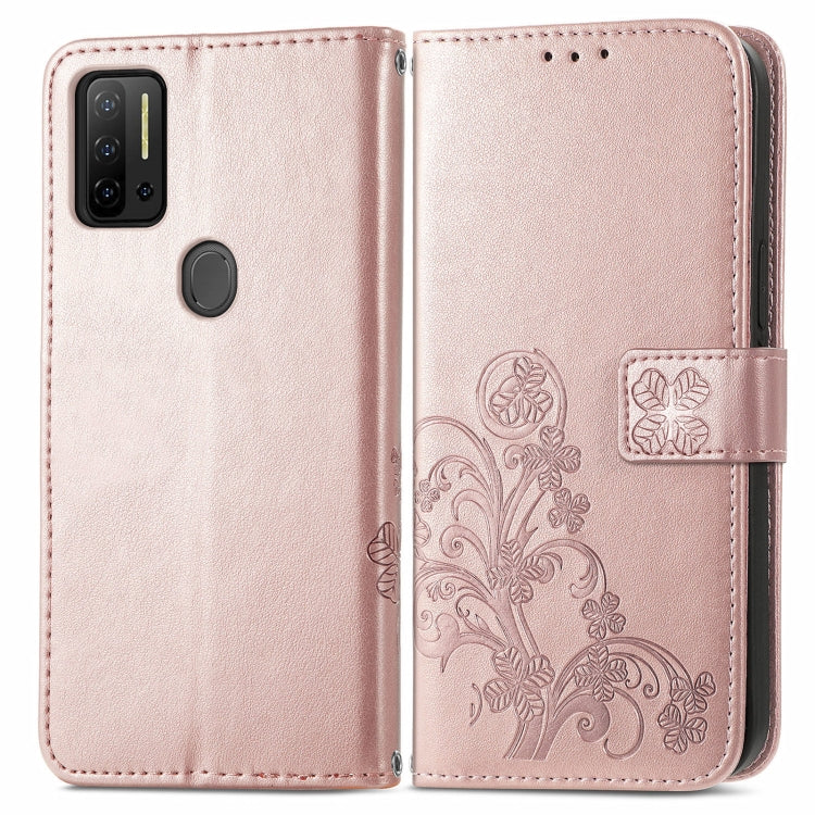 For Ulefone Note 11 Plus Four-leaf Clasp Embossed Buckle Mobile Phone Protection Leather Case with Lanyard & Card Slot & Wallet & Bracket Function(Rose Gold) - Ulefone Cases by buy2fix | Online Shopping UK | buy2fix