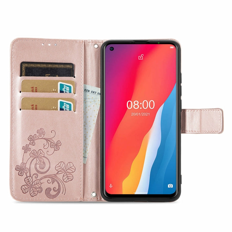 For Ulefone Note 11 Plus Four-leaf Clasp Embossed Buckle Mobile Phone Protection Leather Case with Lanyard & Card Slot & Wallet & Bracket Function(Rose Gold) - Ulefone Cases by buy2fix | Online Shopping UK | buy2fix