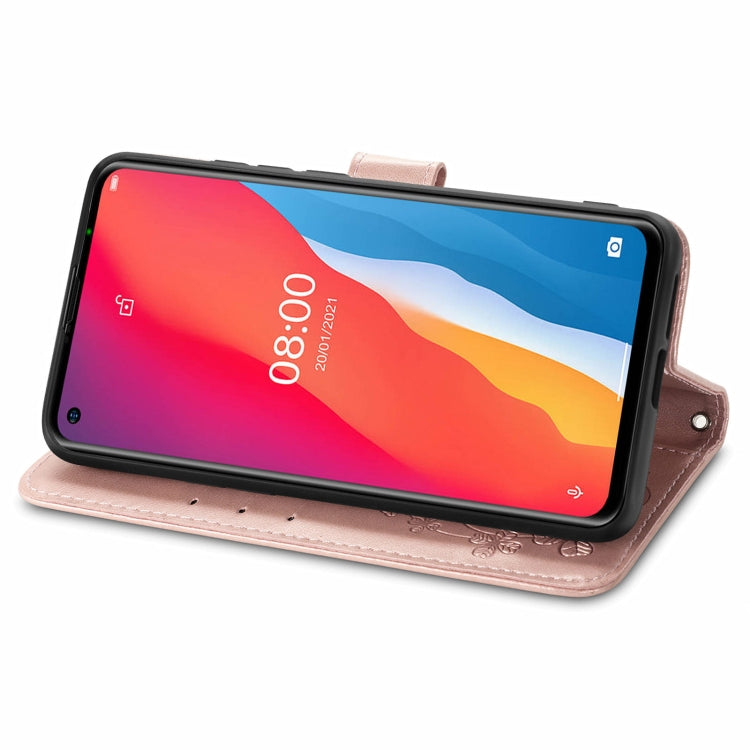 For Ulefone Note 11 Plus Four-leaf Clasp Embossed Buckle Mobile Phone Protection Leather Case with Lanyard & Card Slot & Wallet & Bracket Function(Rose Gold) - Ulefone Cases by buy2fix | Online Shopping UK | buy2fix