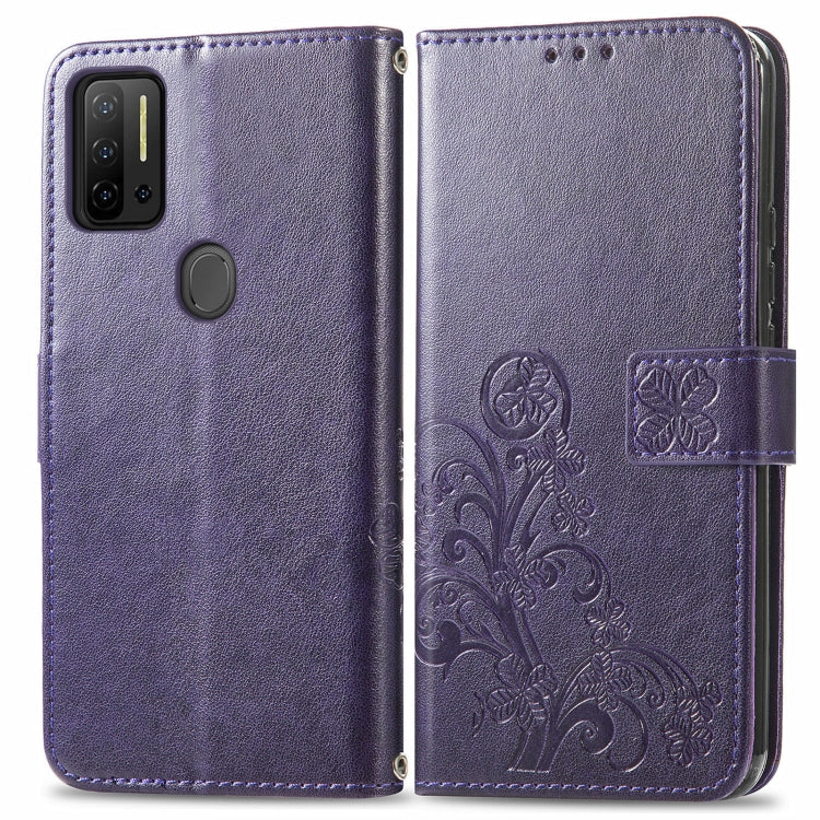 For Ulefone Note 11 Plus Four-leaf Clasp Embossed Buckle Mobile Phone Protection Leather Case with Lanyard & Card Slot & Wallet & Bracket Function(Purple) - Ulefone Cases by buy2fix | Online Shopping UK | buy2fix