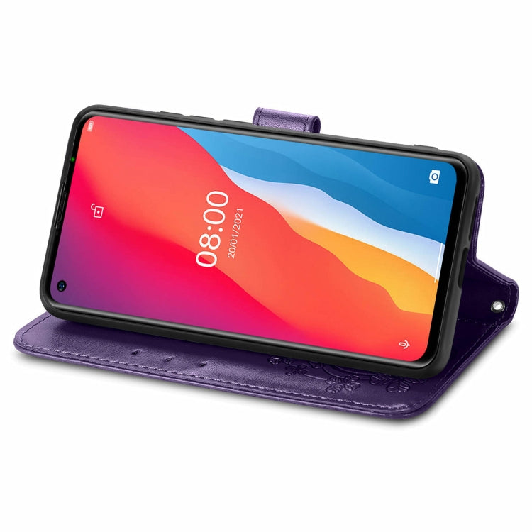 For Ulefone Note 11 Plus Four-leaf Clasp Embossed Buckle Mobile Phone Protection Leather Case with Lanyard & Card Slot & Wallet & Bracket Function(Purple) - Ulefone Cases by buy2fix | Online Shopping UK | buy2fix