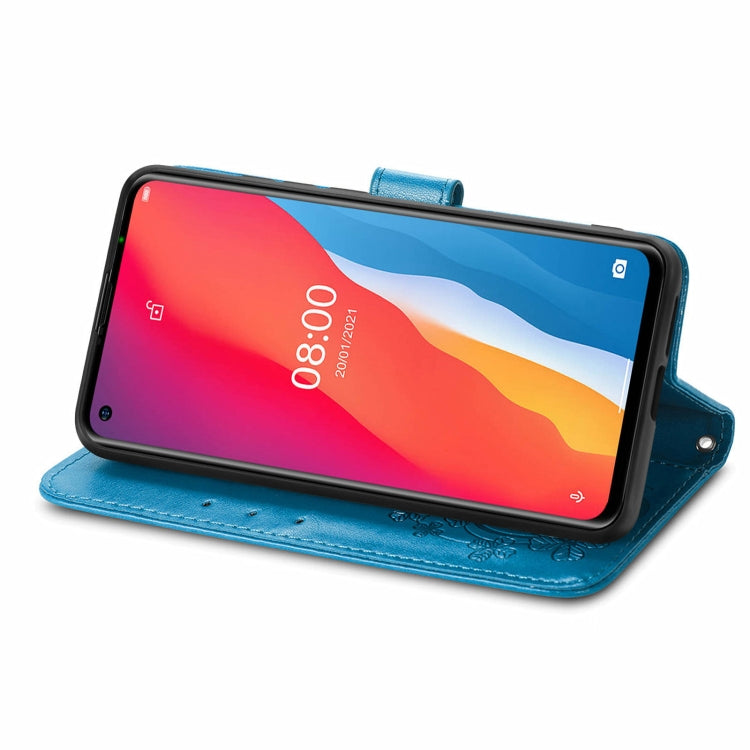 For Ulefone Note 11 Plus Four-leaf Clasp Embossed Buckle Mobile Phone Protection Leather Case with Lanyard & Card Slot & Wallet & Bracket Function(Blue) - Ulefone Cases by buy2fix | Online Shopping UK | buy2fix
