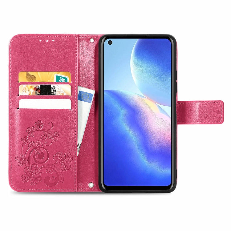 For Blackview A90 Four-leaf Clasp Embossed Buckle Mobile Phone Protection Leather Case with Lanyard & Card Slot & Wallet & Bracket Function(Magenta) - by buy2fix | Online Shopping UK | buy2fix