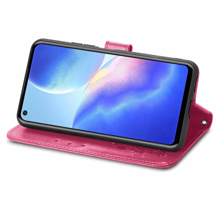 For Blackview A90 Four-leaf Clasp Embossed Buckle Mobile Phone Protection Leather Case with Lanyard & Card Slot & Wallet & Bracket Function(Magenta) - by buy2fix | Online Shopping UK | buy2fix