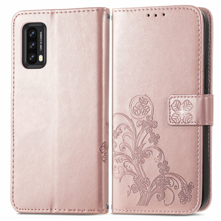 For Blackview A90 Four-leaf Clasp Embossed Buckle Mobile Phone Protection Leather Case with Lanyard & Card Slot & Wallet & Bracket Function(Rose Gold) - by buy2fix | Online Shopping UK | buy2fix