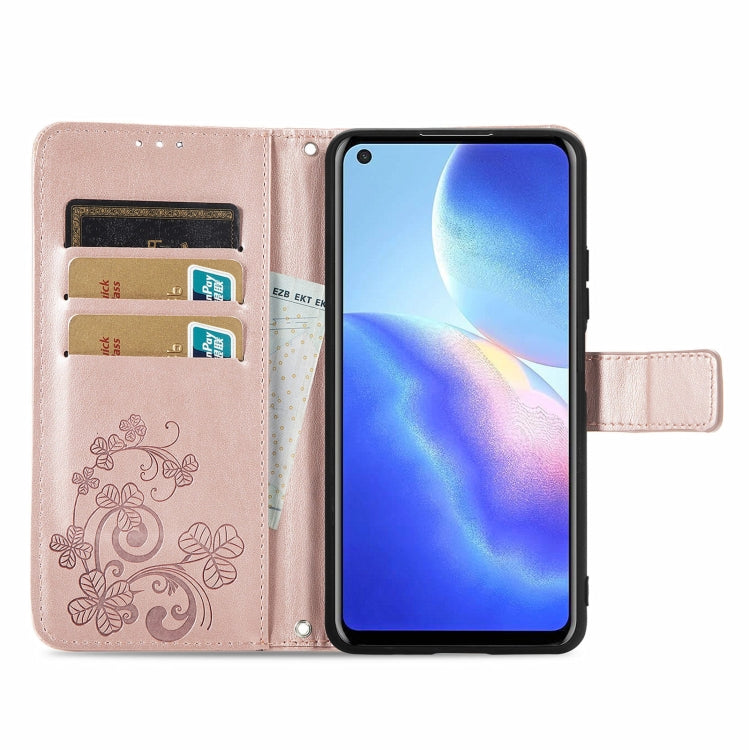 For Blackview A90 Four-leaf Clasp Embossed Buckle Mobile Phone Protection Leather Case with Lanyard & Card Slot & Wallet & Bracket Function(Rose Gold) - by buy2fix | Online Shopping UK | buy2fix