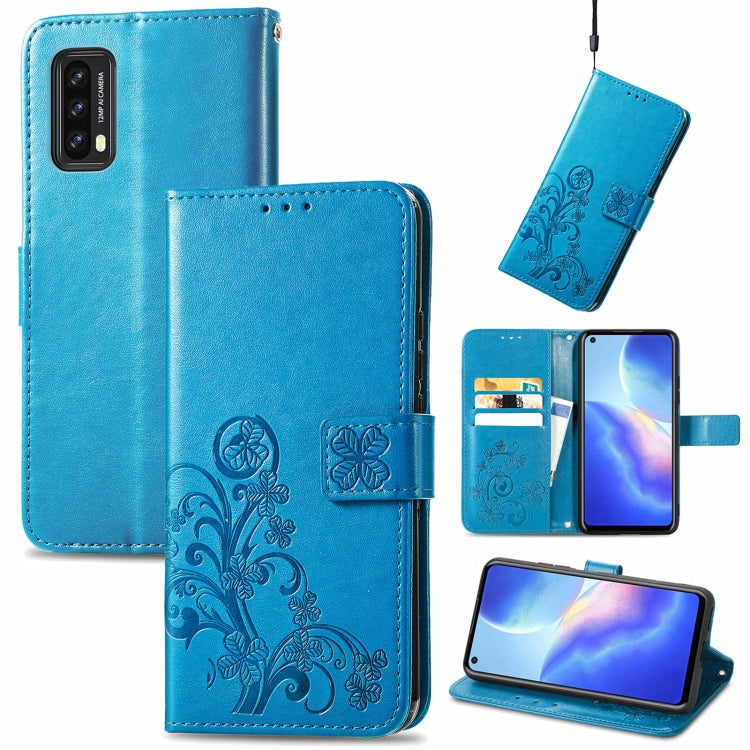 For Blackview A90 Four-leaf Clasp Embossed Buckle Mobile Phone Protection Leather Case with Lanyard & Card Slot & Wallet & Bracket Function(Blue) - by buy2fix | Online Shopping UK | buy2fix