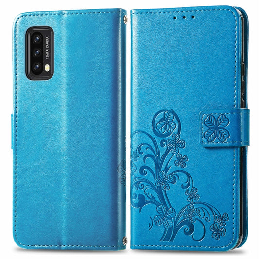 For Blackview A90 Four-leaf Clasp Embossed Buckle Mobile Phone Protection Leather Case with Lanyard & Card Slot & Wallet & Bracket Function(Blue) by buy2fix