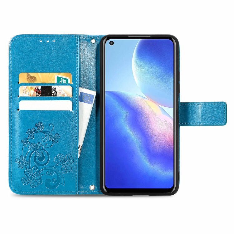 For Blackview A90 Four-leaf Clasp Embossed Buckle Mobile Phone Protection Leather Case with Lanyard & Card Slot & Wallet & Bracket Function(Blue) - by buy2fix | Online Shopping UK | buy2fix