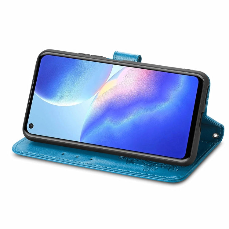 For Blackview A90 Four-leaf Clasp Embossed Buckle Mobile Phone Protection Leather Case with Lanyard & Card Slot & Wallet & Bracket Function(Blue) - by buy2fix | Online Shopping UK | buy2fix