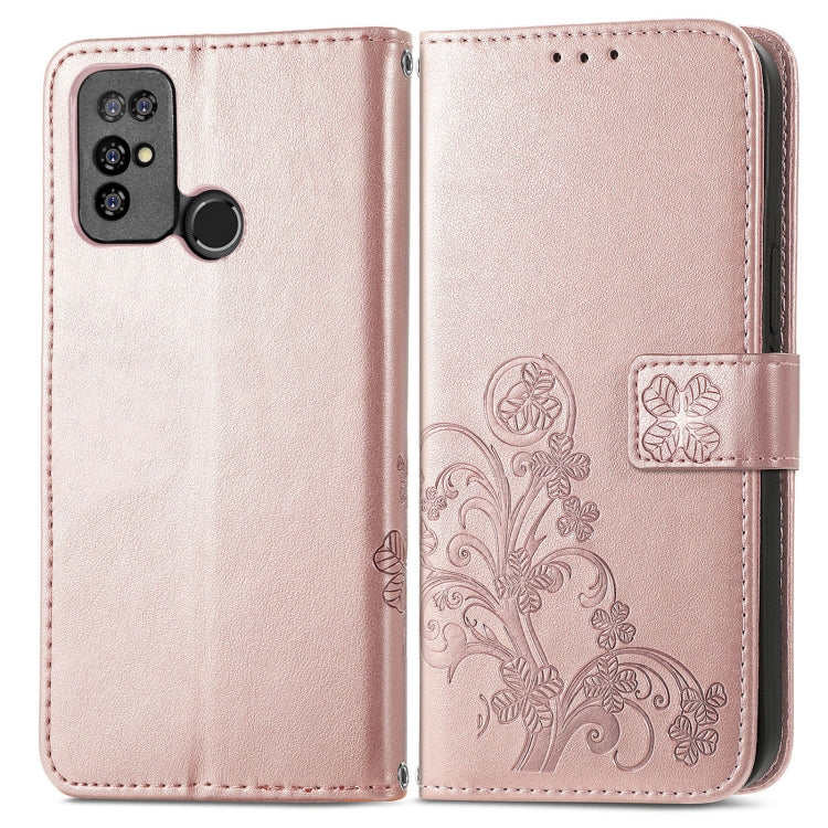 For Doogee X96 Pro Four-leaf Clasp Embossed Buckle Mobile Phone Protection Leather Case with Lanyard & Card Slot & Wallet & Bracket Function(Rose Gold) - More Brand by buy2fix | Online Shopping UK | buy2fix