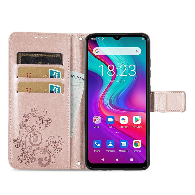 For Doogee X96 Pro Four-leaf Clasp Embossed Buckle Mobile Phone Protection Leather Case with Lanyard & Card Slot & Wallet & Bracket Function(Rose Gold) - More Brand by buy2fix | Online Shopping UK | buy2fix