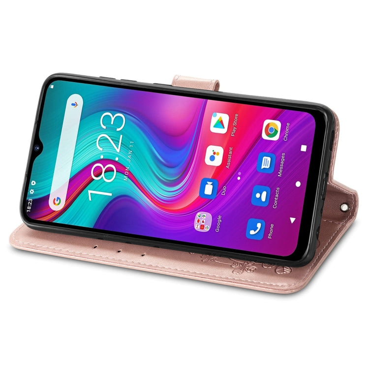 For Doogee X96 Pro Four-leaf Clasp Embossed Buckle Mobile Phone Protection Leather Case with Lanyard & Card Slot & Wallet & Bracket Function(Rose Gold) - More Brand by buy2fix | Online Shopping UK | buy2fix