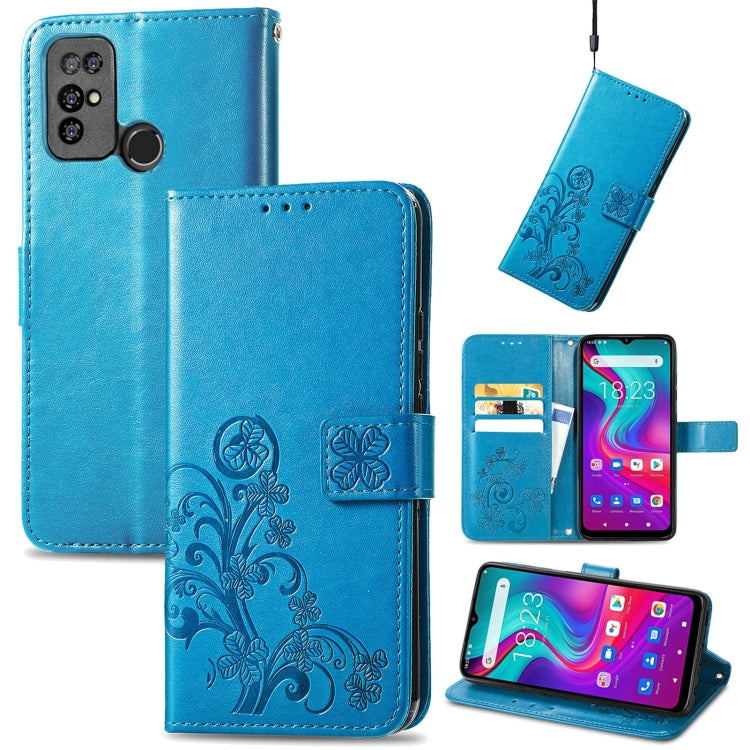 For Doogee X96 Pro Four-leaf Clasp Embossed Buckle Mobile Phone Protection Leather Case with Lanyard & Card Slot & Wallet & Bracket Function(Blue) - More Brand by buy2fix | Online Shopping UK | buy2fix