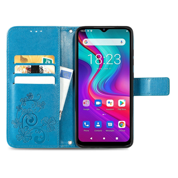 For Doogee X96 Pro Four-leaf Clasp Embossed Buckle Mobile Phone Protection Leather Case with Lanyard & Card Slot & Wallet & Bracket Function(Blue) - More Brand by buy2fix | Online Shopping UK | buy2fix