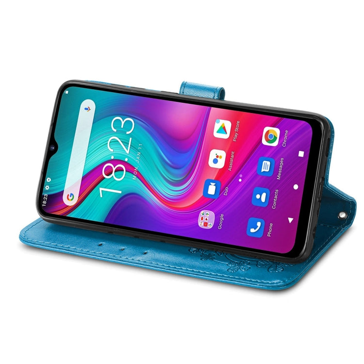 For Doogee X96 Pro Four-leaf Clasp Embossed Buckle Mobile Phone Protection Leather Case with Lanyard & Card Slot & Wallet & Bracket Function(Blue) - More Brand by buy2fix | Online Shopping UK | buy2fix