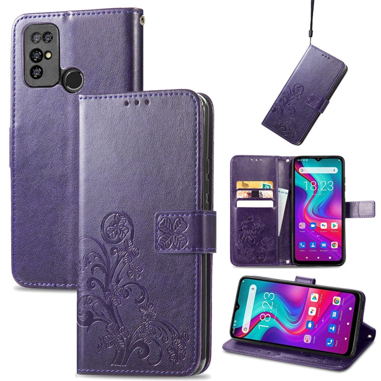For Doogee X96 Pro Four-leaf Clasp Embossed Buckle Mobile Phone Protection Leather Case with Lanyard & Card Slot & Wallet & Bracket Function(Purple) - More Brand by buy2fix | Online Shopping UK | buy2fix