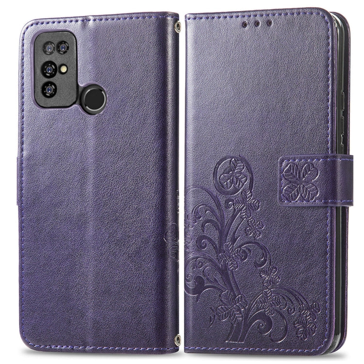 For Doogee X96 Pro Four-leaf Clasp Embossed Buckle Mobile Phone Protection Leather Case with Lanyard & Card Slot & Wallet & Bracket Function(Purple) - More Brand by buy2fix | Online Shopping UK | buy2fix