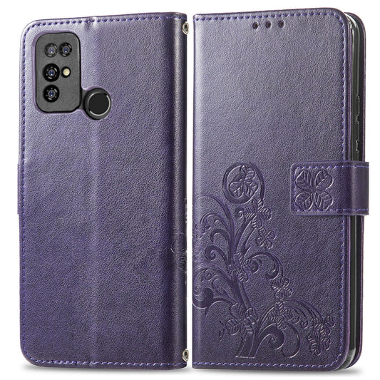 For Doogee X96 Pro Four-leaf Clasp Embossed Buckle Mobile Phone Protection Leather Case with Lanyard & Card Slot & Wallet & Bracket Function(Purple) by buy2fix