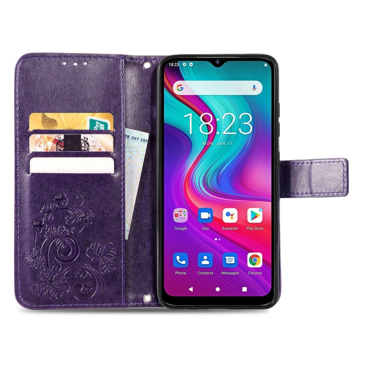 For Doogee X96 Pro Four-leaf Clasp Embossed Buckle Mobile Phone Protection Leather Case with Lanyard & Card Slot & Wallet & Bracket Function(Purple) - More Brand by buy2fix | Online Shopping UK | buy2fix