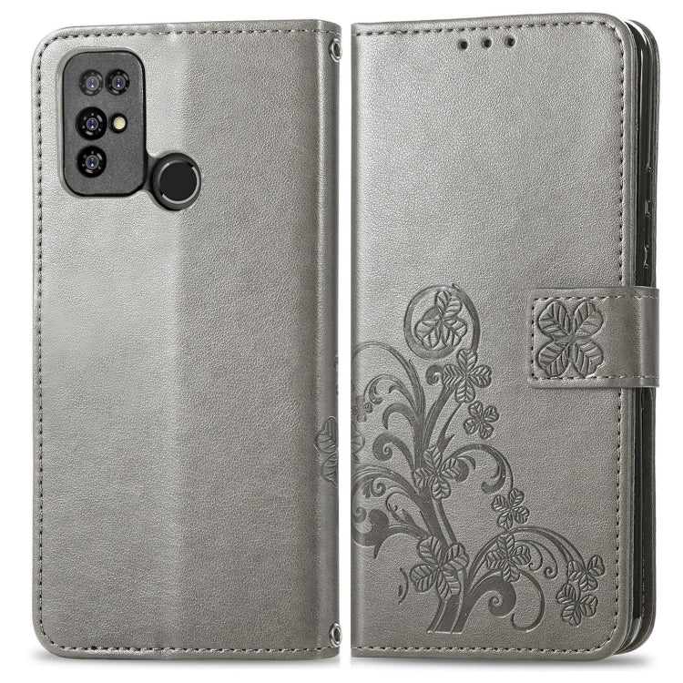 For Doogee X96 Pro Four-leaf Clasp Embossed Buckle Mobile Phone Protection Leather Case with Lanyard & Card Slot & Wallet & Bracket Function(Gray) - More Brand by buy2fix | Online Shopping UK | buy2fix