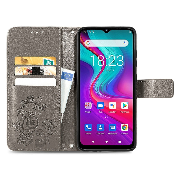 For Doogee X96 Pro Four-leaf Clasp Embossed Buckle Mobile Phone Protection Leather Case with Lanyard & Card Slot & Wallet & Bracket Function(Gray) - More Brand by buy2fix | Online Shopping UK | buy2fix