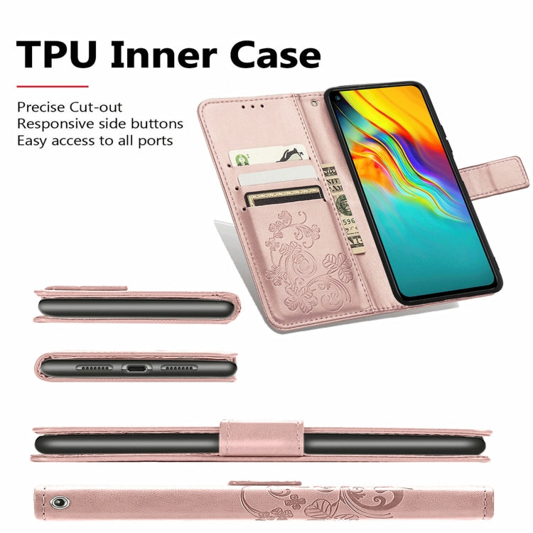 For Doogee X96 Pro Four-leaf Clasp Embossed Buckle Mobile Phone Protection Leather Case with Lanyard & Card Slot & Wallet & Bracket Function(Purple) - More Brand by buy2fix | Online Shopping UK | buy2fix