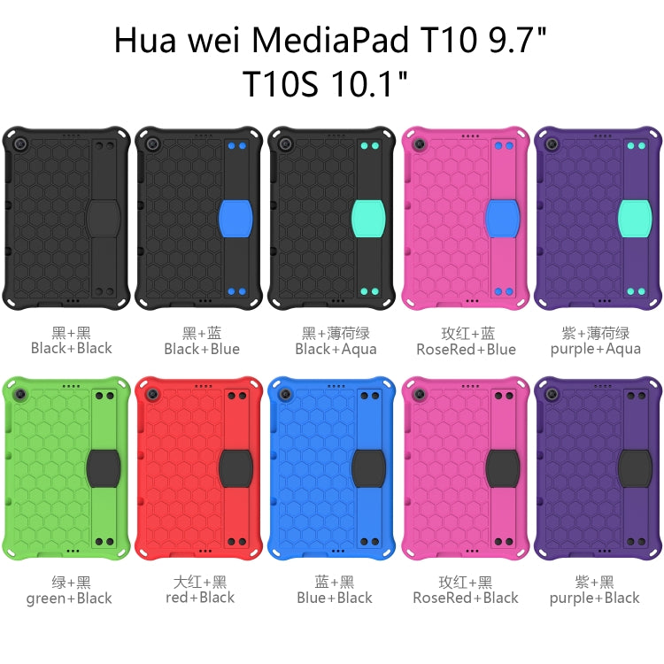 For Huawei MediaPad T10 9.7 / T10 10.1 Honeycomb Design EVA + PC Material Four Corner Anti Falling Protective Shell with Strap(Rose Red+Blue) - Huawei by buy2fix | Online Shopping UK | buy2fix