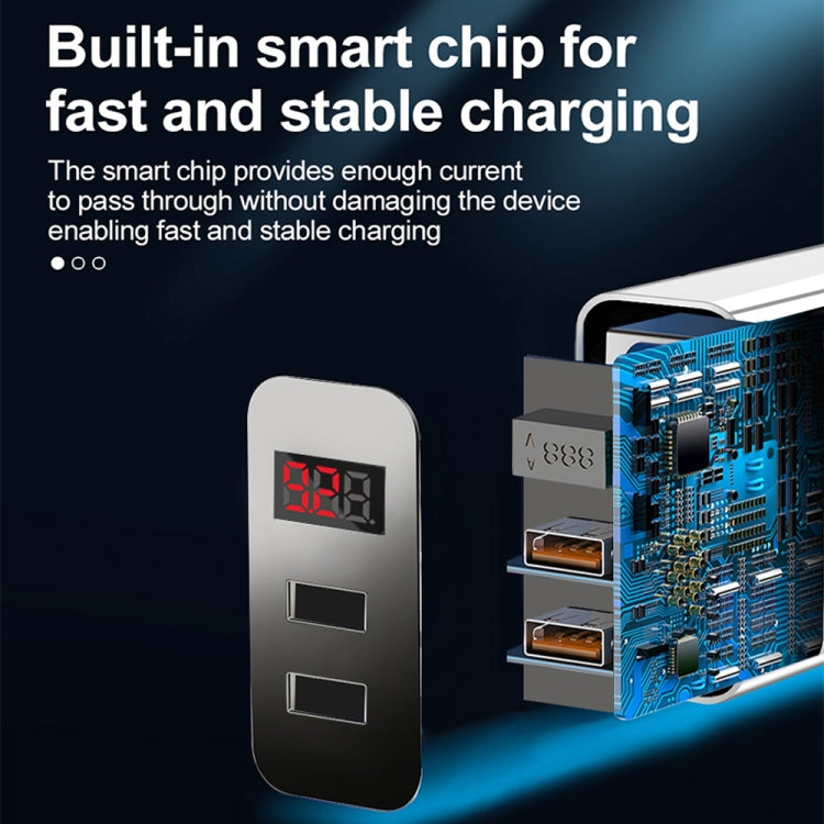 F002C QC3.0 USB + USB 2.0 LED Digital Display Fast Charger with USB to Type-C Data Cable, US Plug(White) - USB Charger by buy2fix | Online Shopping UK | buy2fix