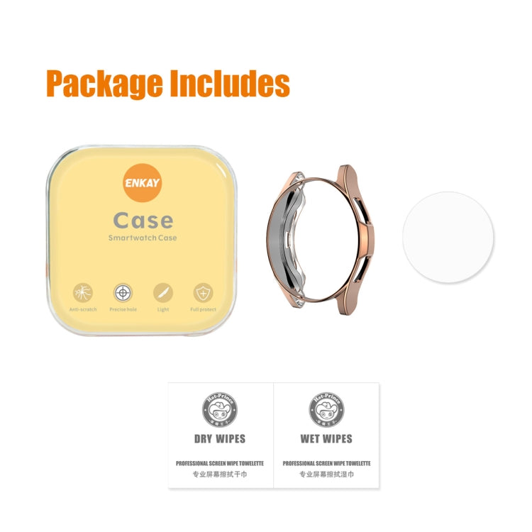 For Samsung Galaxy Watch4 Classic 42mm ENKAY Hat-Prince Full Coverage Electroplate Soft Case TPU HD Clear Cover + Tempered Glass Protector(Black) by ENKAY