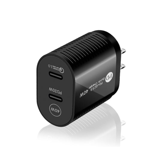 40W Dual Port PD / Type-C Fast Charger with Type-C to Type-C Data Cable, US Plug(Black) by buy2fix