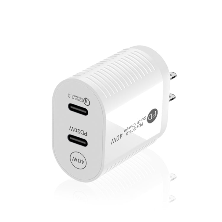 40W Dual Port PD / Type-C Fast Charger with Type-C to Type-C Data Cable, US Plug(White) - USB Charger by buy2fix | Online Shopping UK | buy2fix