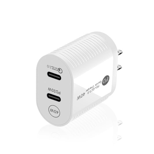 40W Dual Port PD / Type-C Fast Charger with Type-C to Type-C Data Cable, US Plug(White) by buy2fix